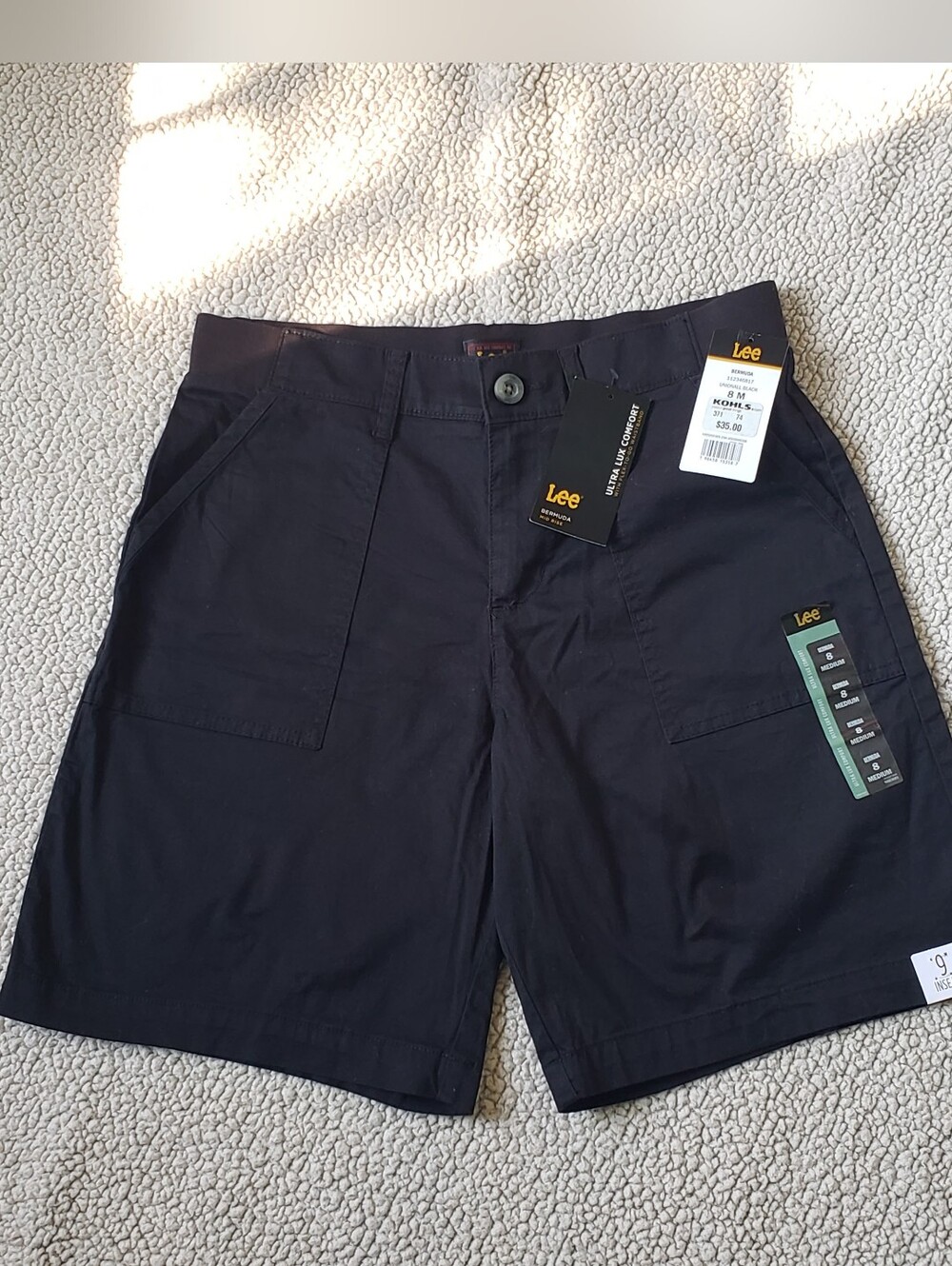 LEE Black Flat Front Casual Bermuda Shorts | 8 Medium NWT